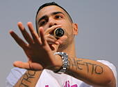 German-Turkish &#39;gangsta&#39; rapper Anis Mohamed Ferchichi, aka Bushido, speaks during - D4H398